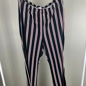 Black White Red Strip Stretchy Wide Leg Pants High Quality Plus Size 2X-3X